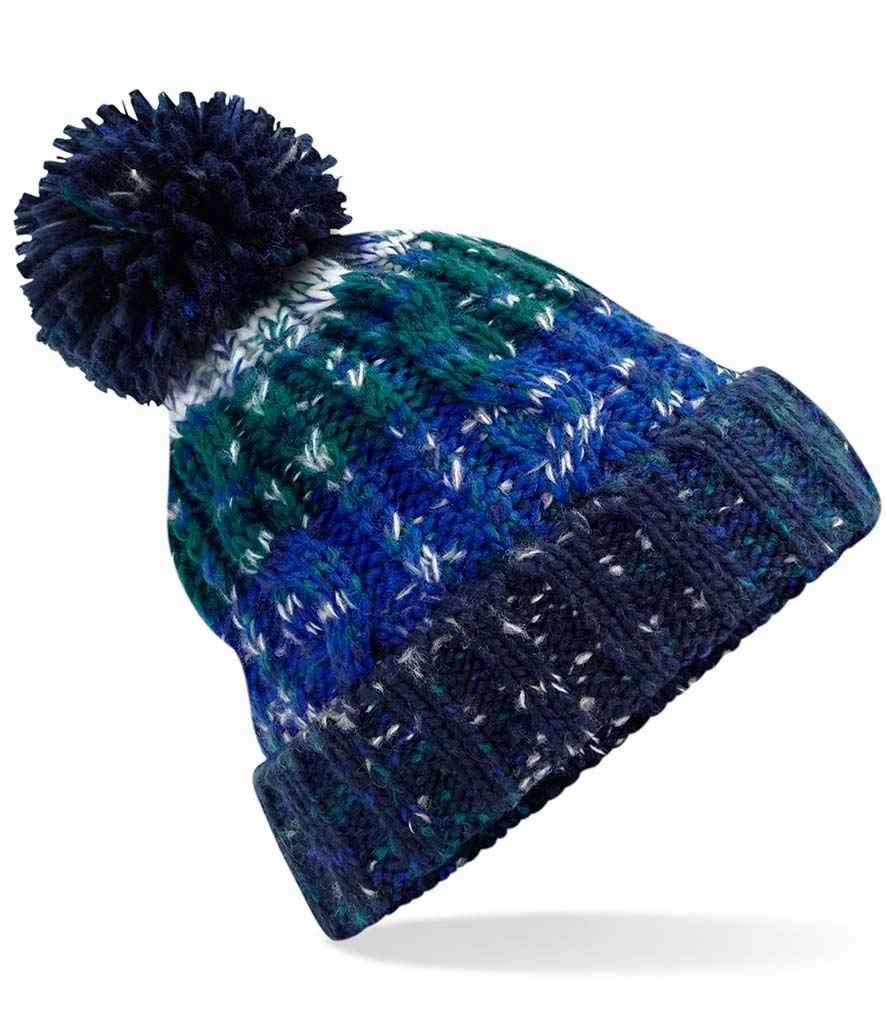 Beechfield Corkscrew Pom Pom Beanie in ONE Alpine Blues by Beechfield — Custom branded clothing by Print Press, featuring premium embroidery produced in our specialist print lab in the UK.