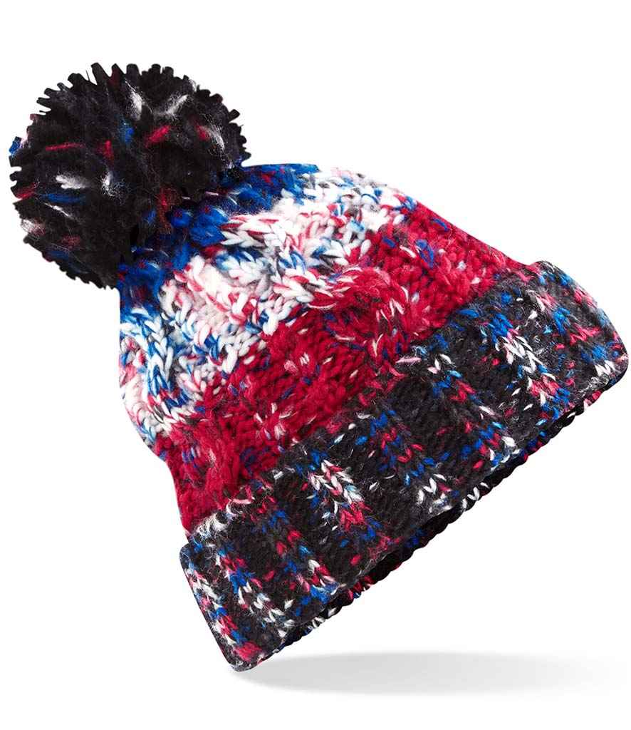 Beechfield Corkscrew Pom Pom Beanie in ONE Black Jacks by Beechfield — Custom branded clothing by Print Press, featuring premium embroidery produced in our specialist print lab in the UK.