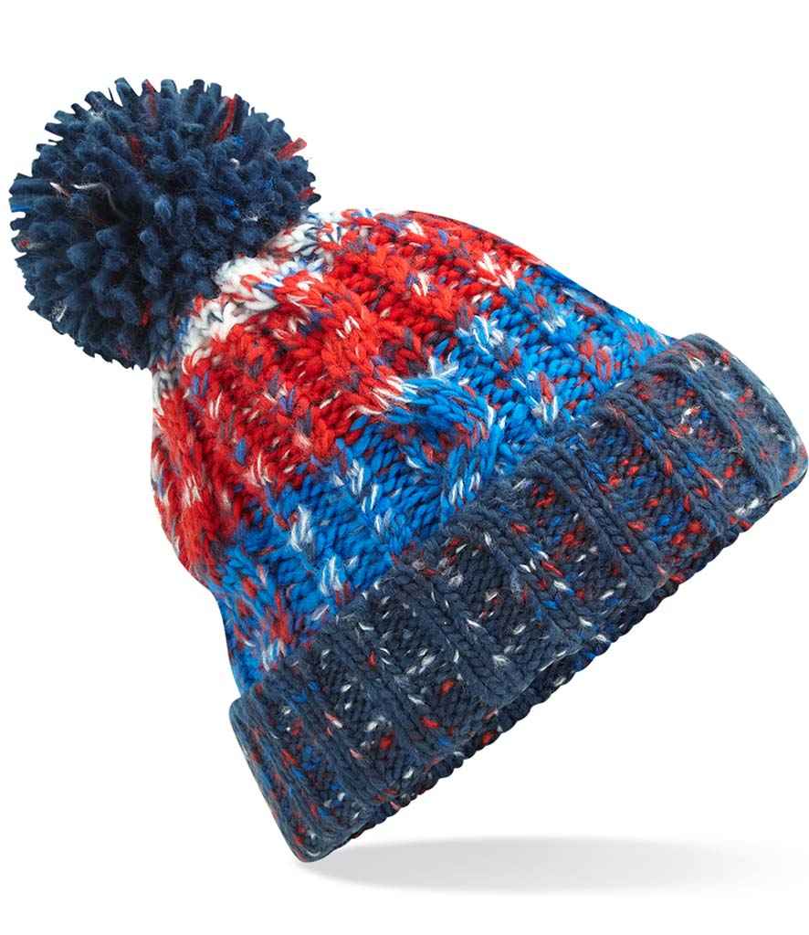 Beechfield Corkscrew Pom Pom Beanie in ONE Chilli Blues by Beechfield — Custom branded clothing by Print Press, featuring premium embroidery produced in our specialist print lab in the UK.