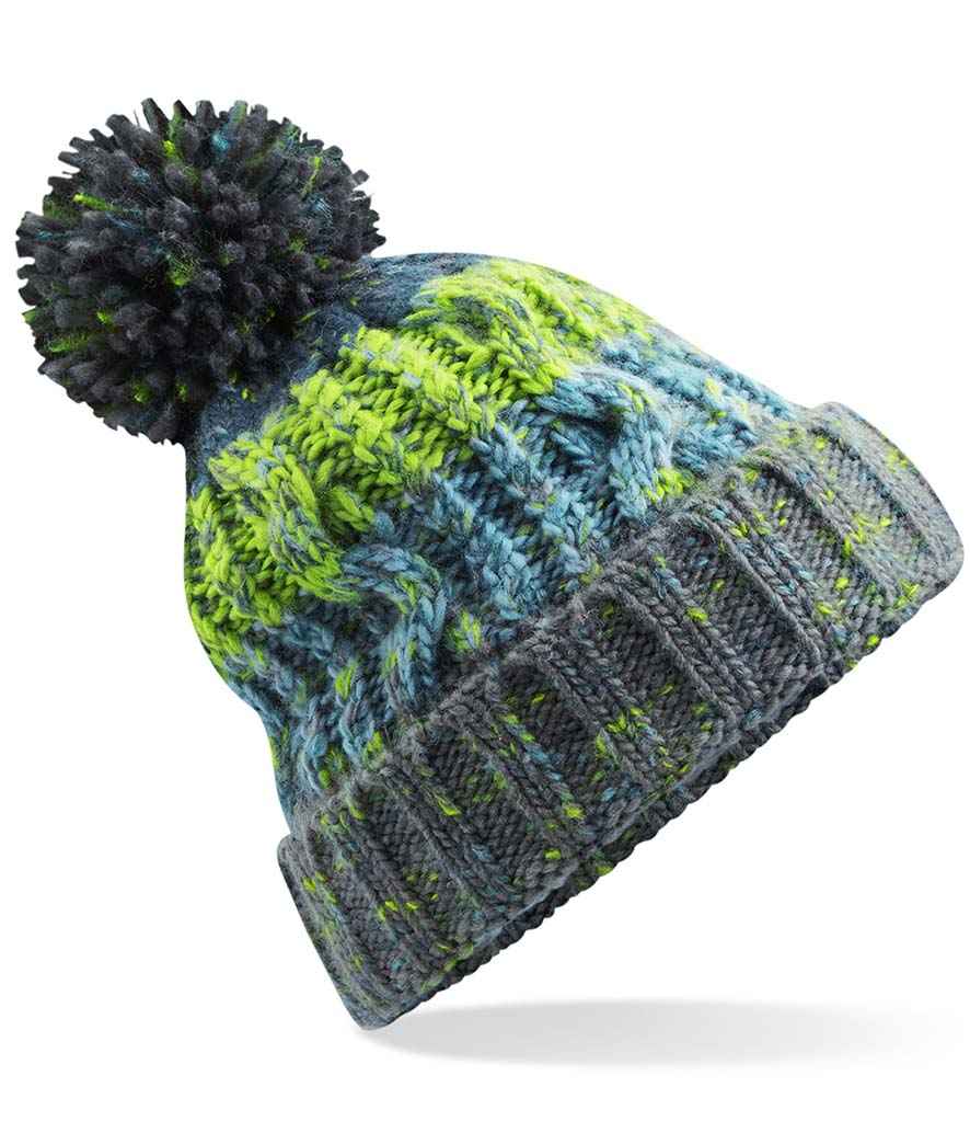 Beechfield Corkscrew Pom Pom Beanie in ONE Electric Grey by Beechfield — Custom branded clothing by Print Press, featuring premium embroidery produced in our specialist print lab in the UK.