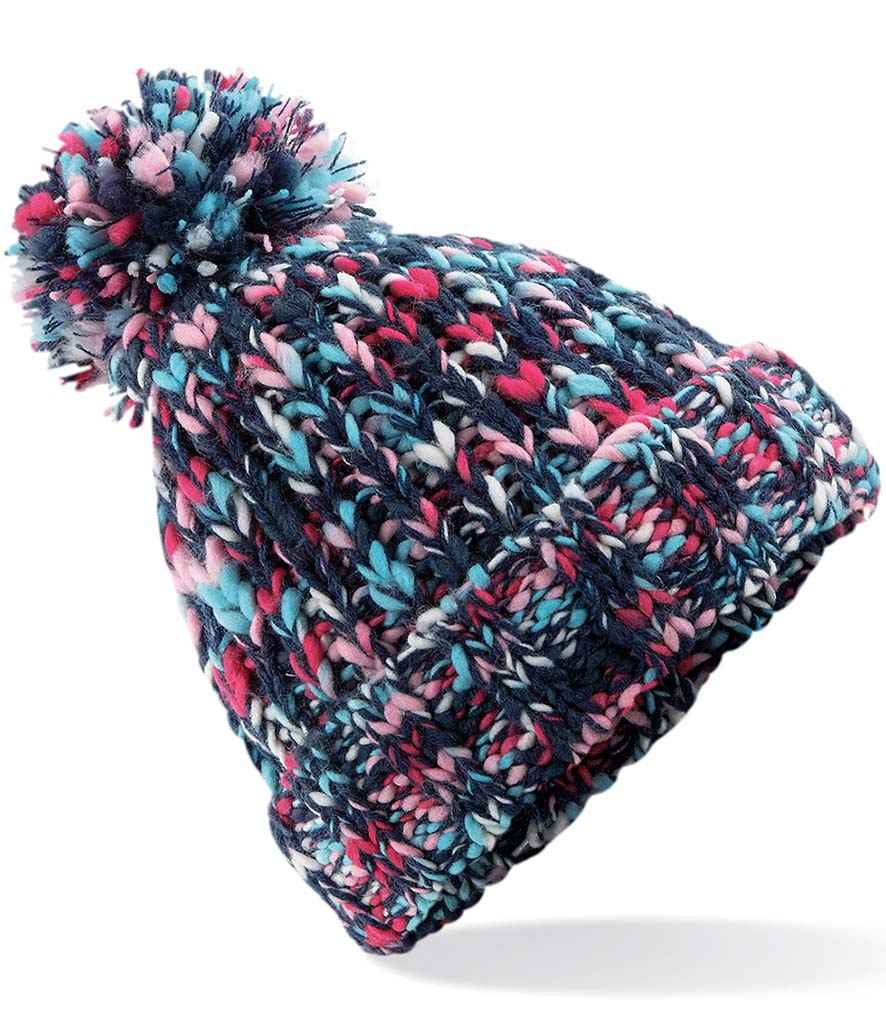 Beechfield Twister Pom Pom Beanie in ONE Candy Twist by Beechfield — Custom branded clothing by Print Press, featuring premium embroidery produced in our specialist print lab in the UK.