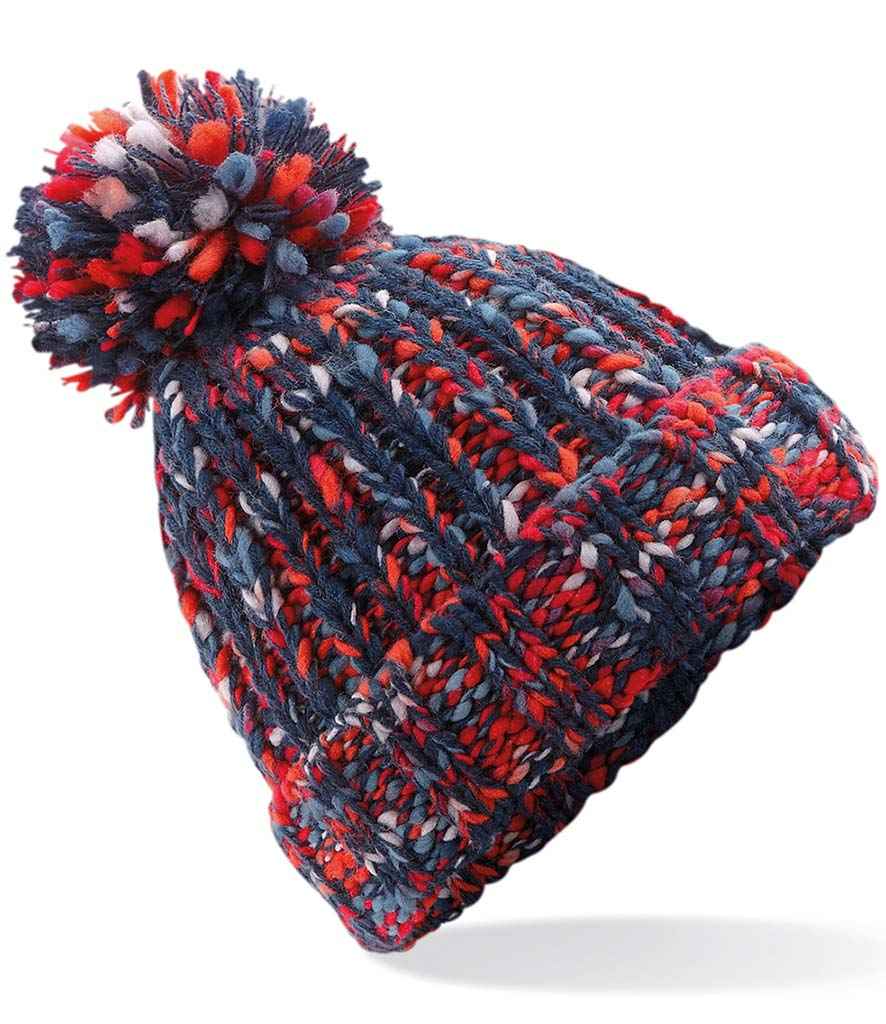 Beechfield Twister Pom Pom Beanie in ONE Campfire Twist by Beechfield — Custom branded clothing by Print Press, featuring premium embroidery produced in our specialist print lab in the UK.
