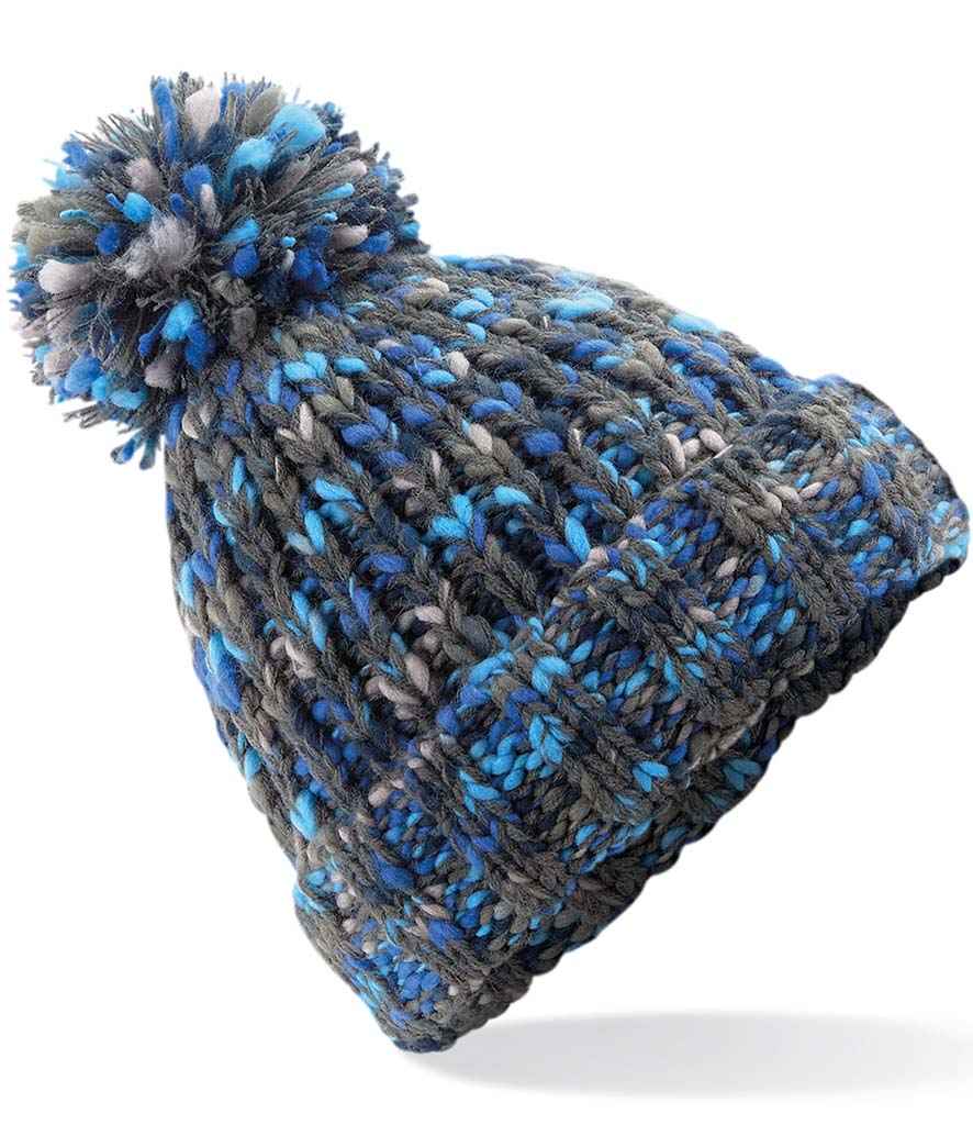Beechfield Twister Pom Pom Beanie in ONE Glacier Twist by Beechfield — Custom branded clothing by Print Press, featuring premium embroidery produced in our specialist print lab in the UK.