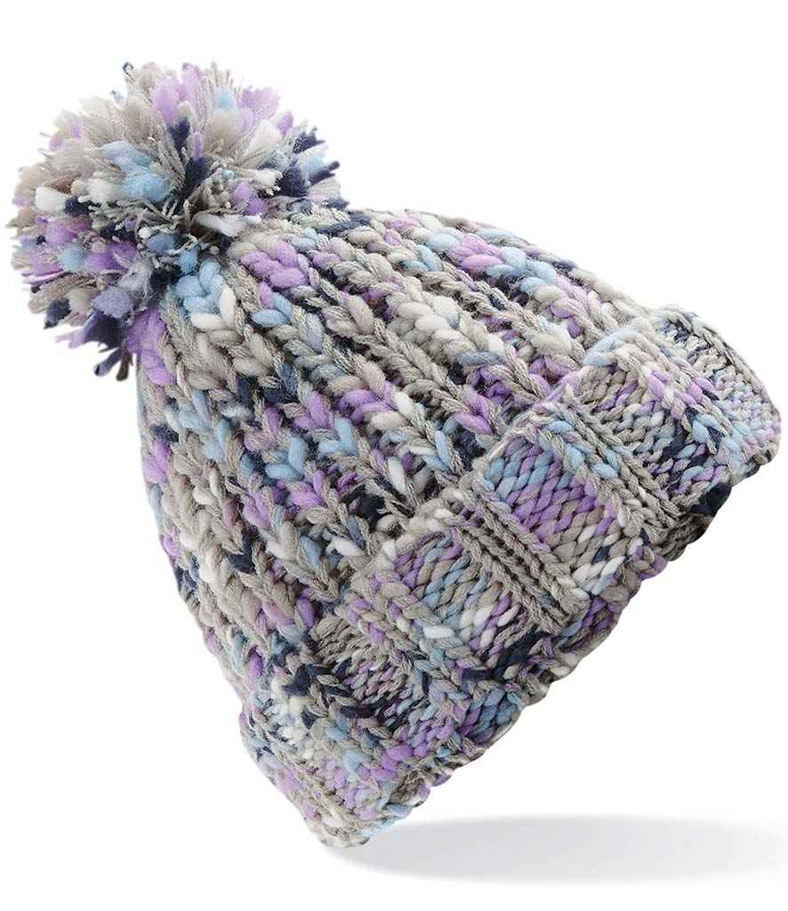 Beechfield Twister Pom Pom Beanie in ONE Lavender Twist by Beechfield — Custom branded clothing by Print Press, featuring premium embroidery produced in our specialist print lab in the UK.
