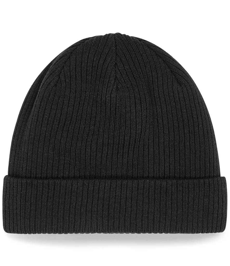 Beechfield Organic Cotton Beanie in ONE Black by Beechfield — Custom branded clothing by Print Press, featuring premium embroidery produced in our specialist print lab in the UK.