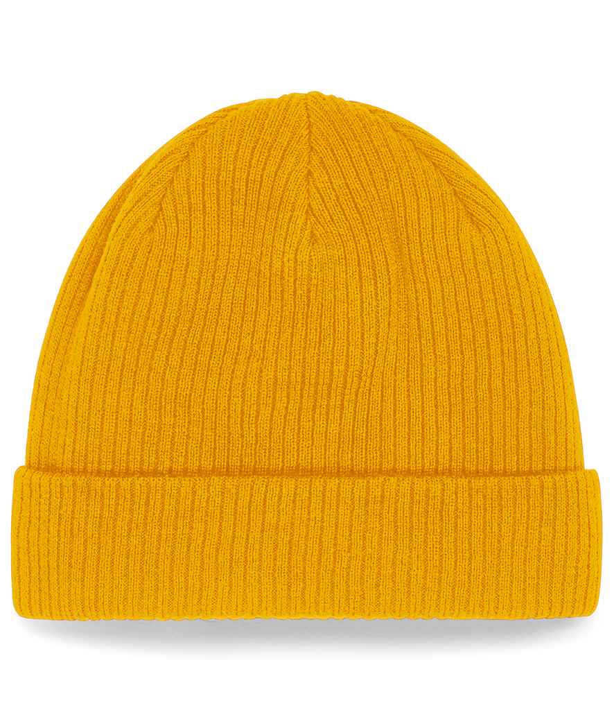 Beechfield Organic Cotton Beanie in ONE Mustard by Beechfield — Custom branded clothing by Print Press, featuring premium embroidery produced in our specialist print lab in the UK.