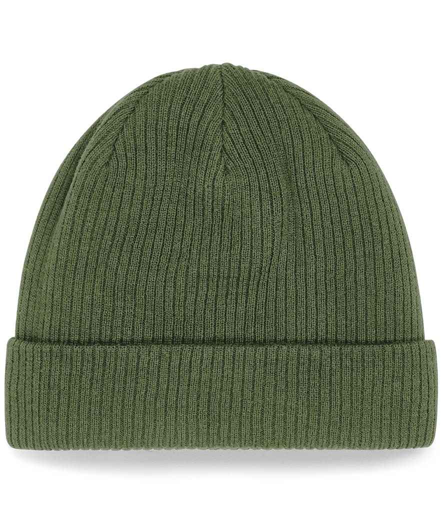 Beechfield Organic Cotton Beanie in ONE Olive Green by Beechfield — Custom branded clothing by Print Press, featuring premium embroidery produced in our specialist print lab in the UK.