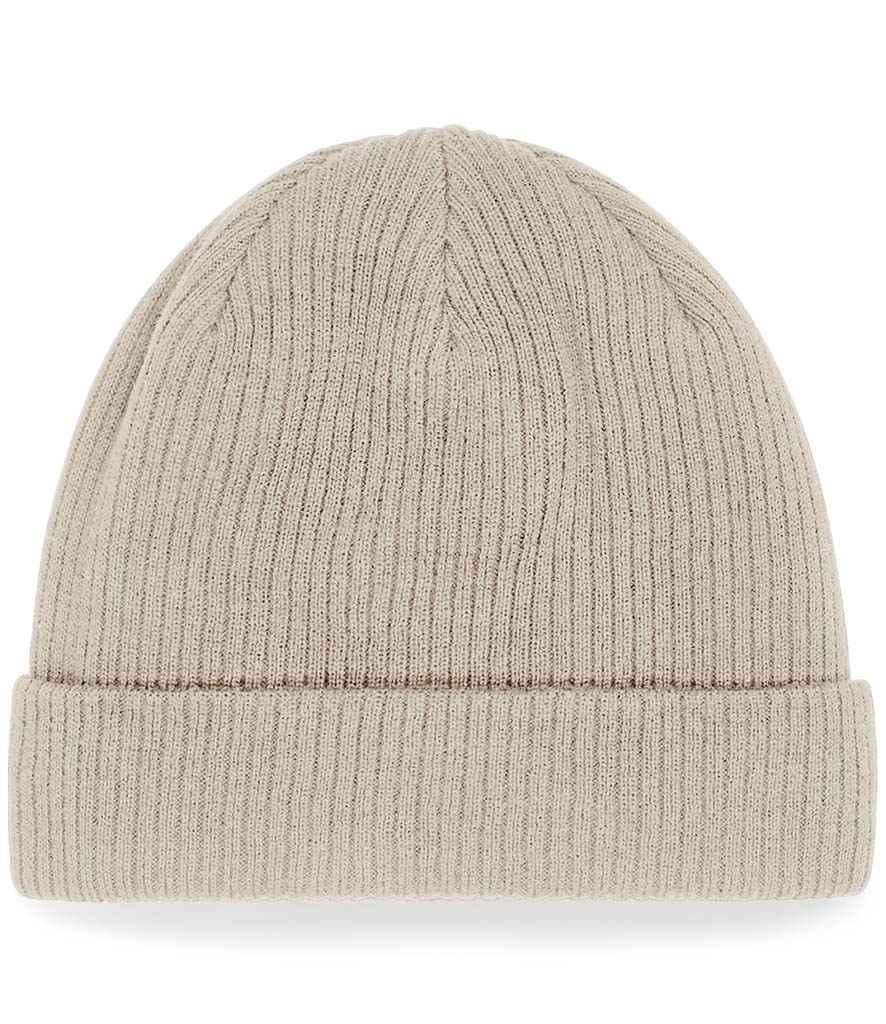 Beechfield Organic Cotton Beanie in ONE Sand by Beechfield — Custom branded clothing by Print Press, featuring premium embroidery produced in our specialist print lab in the UK.