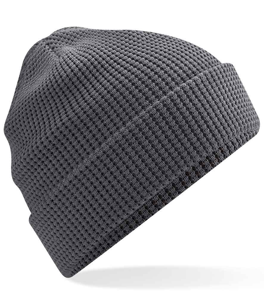 Beechfield Organic Cotton Waffle Beanie in ONE Graphite Grey by Beechfield — Custom branded clothing by Print Press, featuring premium embroidery produced in our specialist print lab in the UK.