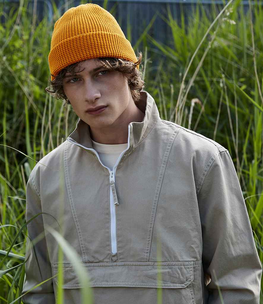 Beechfield Organic Cotton Waffle Beanie in ONE Mustard by Beechfield — Custom branded clothing by Print Press, featuring premium embroidery produced in our specialist print lab in the UK.