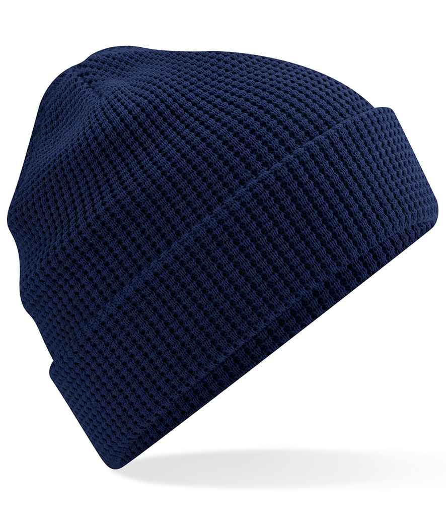 Beechfield Organic Cotton Waffle Beanie in ONE Oxford Navy by Beechfield — Custom branded clothing by Print Press, featuring premium embroidery produced in our specialist print lab in the UK.