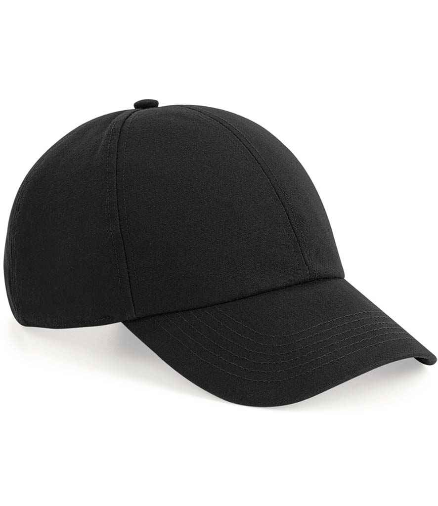 Beechfield Organic Cotton 6 Panel Cap in ONE Black by Beechfield — Custom branded clothing by Print Press, featuring premium embroidery produced in our specialist print lab in the UK.