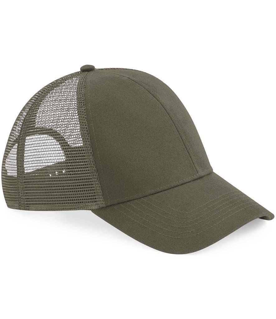 Beechfield Organic Cotton Trucker Cap in ONE Olive Green by Beechfield — Custom branded clothing by Print Press, featuring premium embroidery produced in our specialist print lab in the UK.