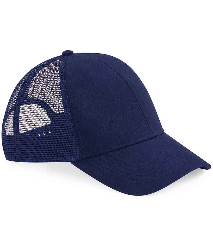 Beechfield Organic Cotton Trucker Cap in ONE Oxford Navy by Beechfield — Custom branded clothing by Print Press, featuring premium embroidery produced in our specialist print lab in the UK.