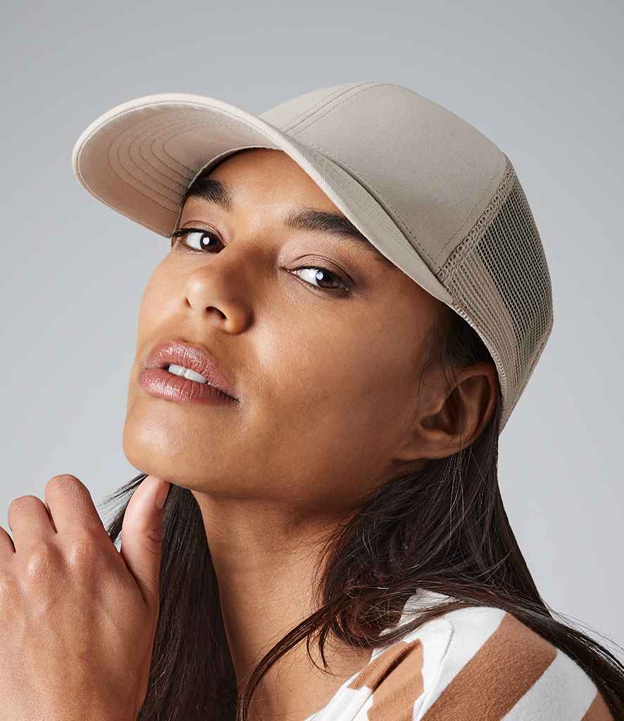Beechfield Organic Cotton Trucker Cap in ONE Sand by Beechfield — Custom branded clothing by Print Press, featuring premium embroidery produced in our specialist print lab in the UK.
