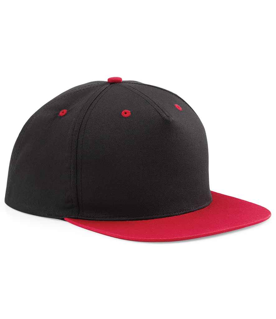Beechfield 5 Panel Contrast Snapback in ONE Black Classic Red by Beechfield — Custom branded clothing by Print Press, featuring premium embroidery produced in our specialist print lab in the UK.