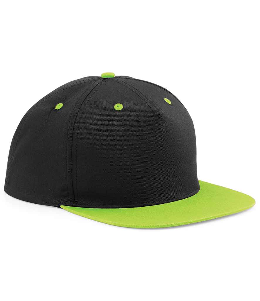 Beechfield 5 Panel Contrast Snapback in ONE Black Lime Green by Beechfield — Custom branded clothing by Print Press, featuring premium embroidery produced in our specialist print lab in the UK.