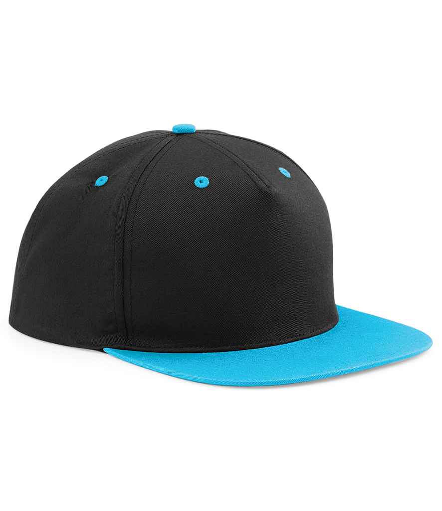 Beechfield 5 Panel Contrast Snapback in ONE Black Surf Blue by Beechfield — Custom branded clothing by Print Press, featuring premium embroidery produced in our specialist print lab in the UK.