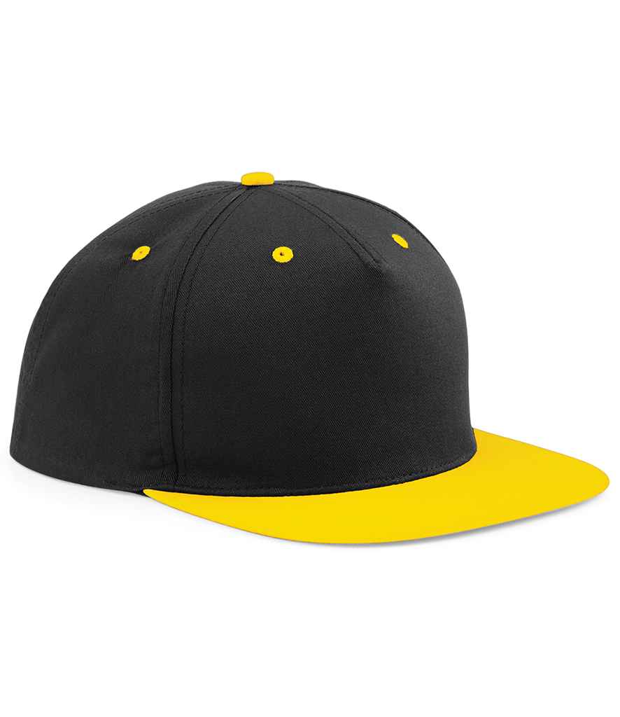 Beechfield 5 Panel Contrast Snapback in ONE Black Yellow by Beechfield — Custom branded clothing by Print Press, featuring premium embroidery produced in our specialist print lab in the UK.