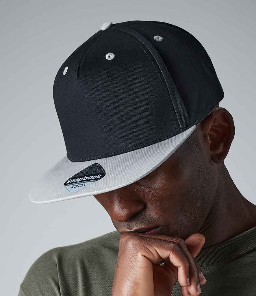 Beechfield 5 Panel Contrast Snapback in ONE Black Grey by Beechfield — Custom branded clothing by Print Press, featuring premium embroidery produced in our specialist print lab in the UK.