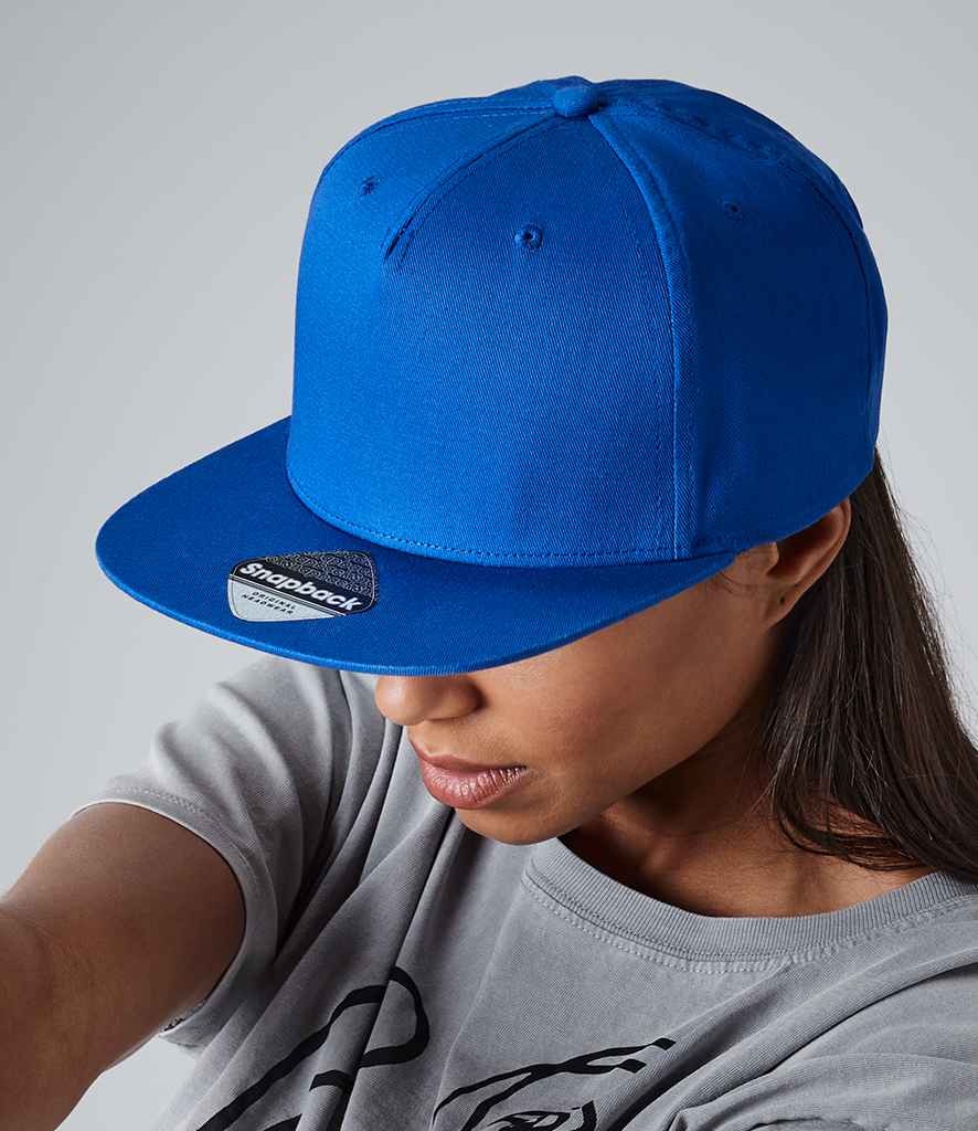 Beechfield 5 Panel Snapback Rapper Cap in ONE Bright Royal by Beechfield — Custom branded clothing by Print Press, featuring premium embroidery produced in our specialist print lab in the UK.