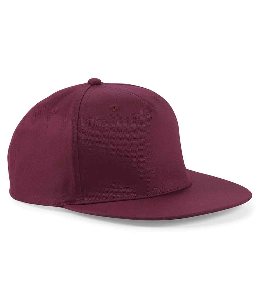 Beechfield 5 Panel Snapback Rapper Cap in ONE Burgundy by Beechfield — Custom branded clothing by Print Press, featuring premium embroidery produced in our specialist print lab in the UK.