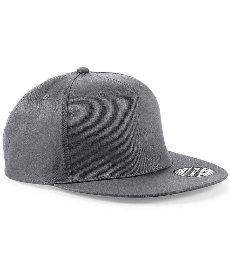 Beechfield 5 Panel Snapback Rapper Cap in ONE Graphite Grey by Beechfield — Custom branded clothing by Print Press, featuring premium embroidery produced in our specialist print lab in the UK.
