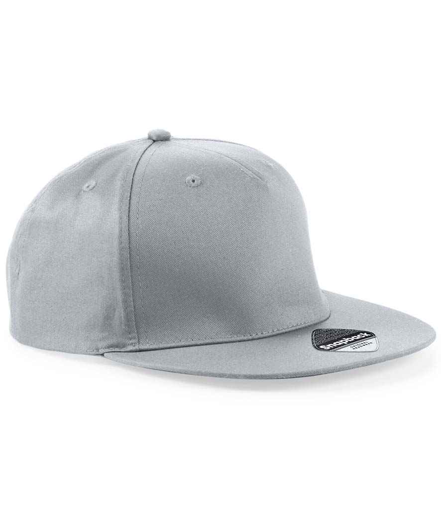Beechfield 5 Panel Snapback Rapper Cap in ONE Light Grey by Beechfield — Custom branded clothing by Print Press, featuring premium embroidery produced in our specialist print lab in the UK.