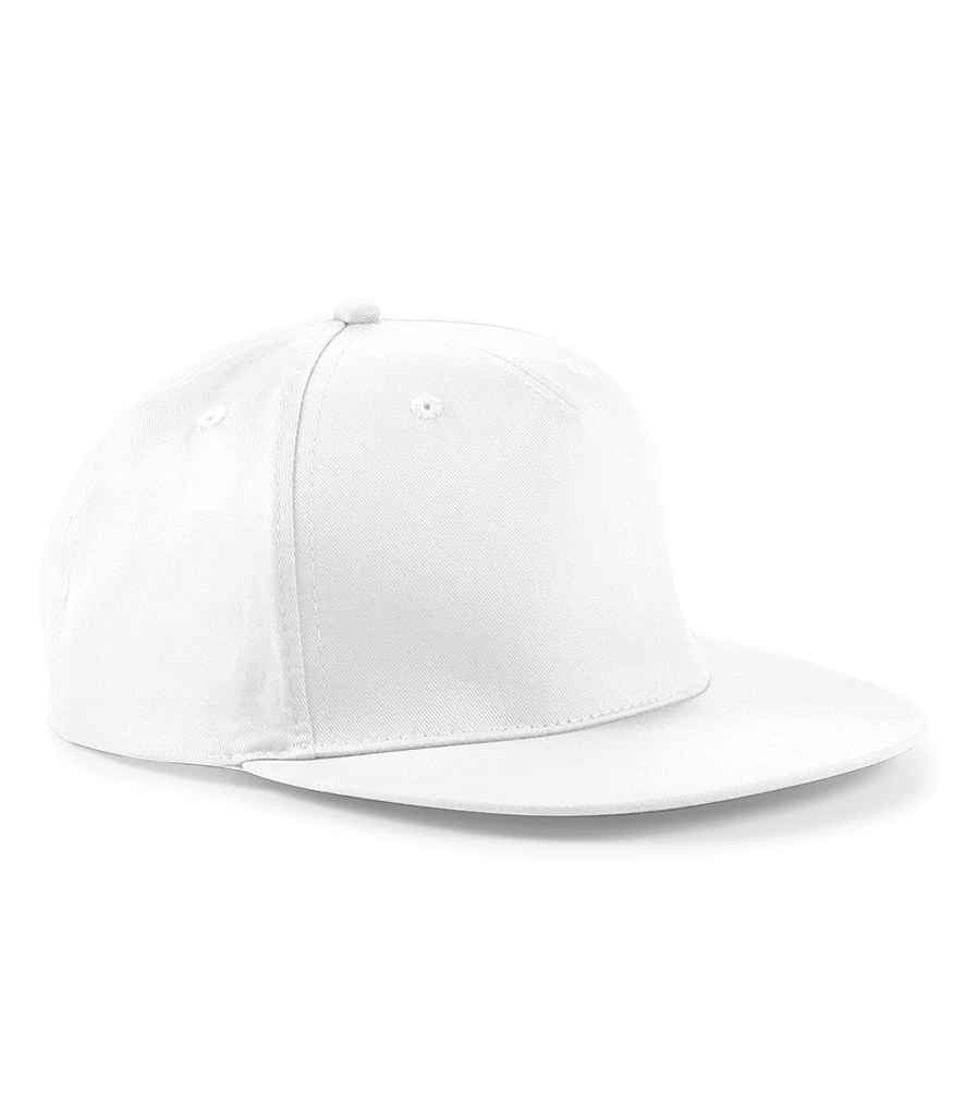 Beechfield 5 Panel Snapback Rapper Cap in ONE White by Beechfield — Custom branded clothing by Print Press, featuring premium embroidery produced in our specialist print lab in the UK.