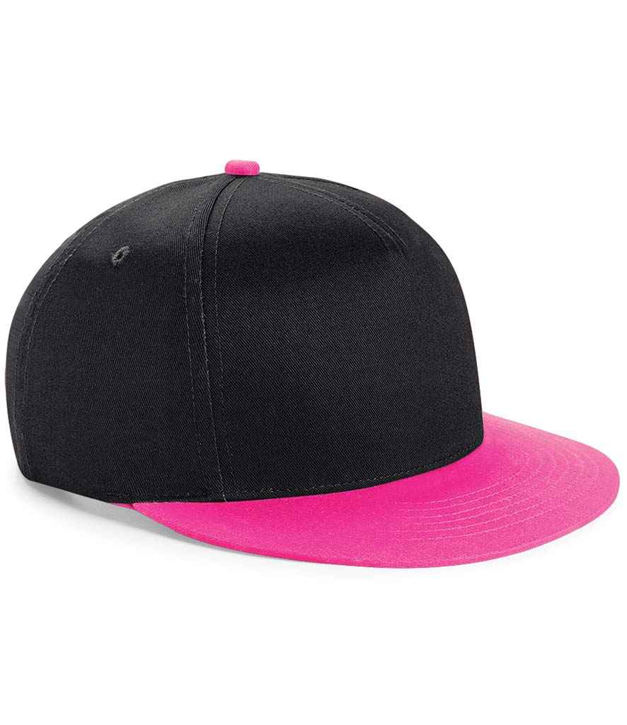 Beechfield Youth Snapback Cap in ONE Black Fuchsia by Beechfield — Custom branded clothing by Print Press, featuring premium embroidery produced in our specialist print lab in the UK.