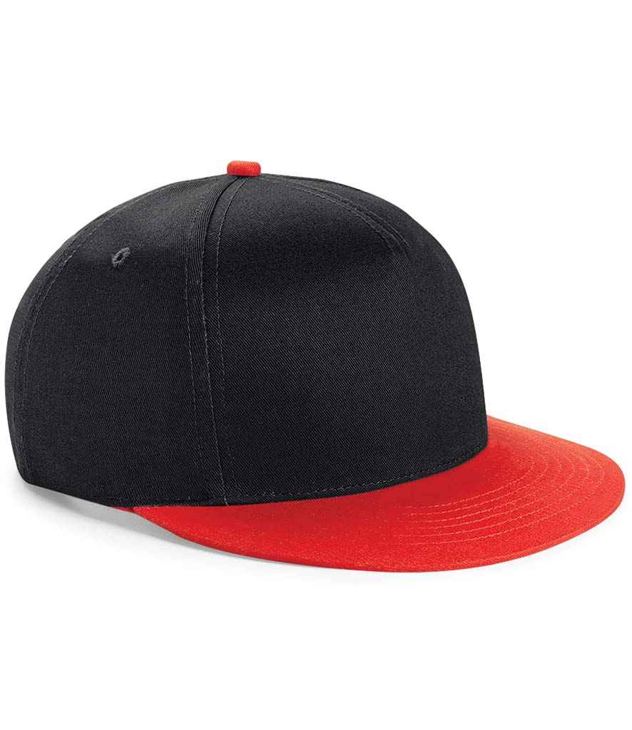 Beechfield Youth Snapback Cap in ONE Black Bright Red by Beechfield — Custom branded clothing by Print Press, featuring premium embroidery produced in our specialist print lab in the UK.