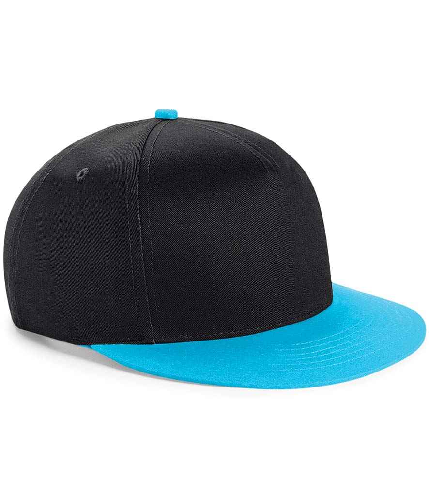 Beechfield Youth Snapback Cap in ONE Black Surf Blue by Beechfield — Custom branded clothing by Print Press, featuring premium embroidery produced in our specialist print lab in the UK.