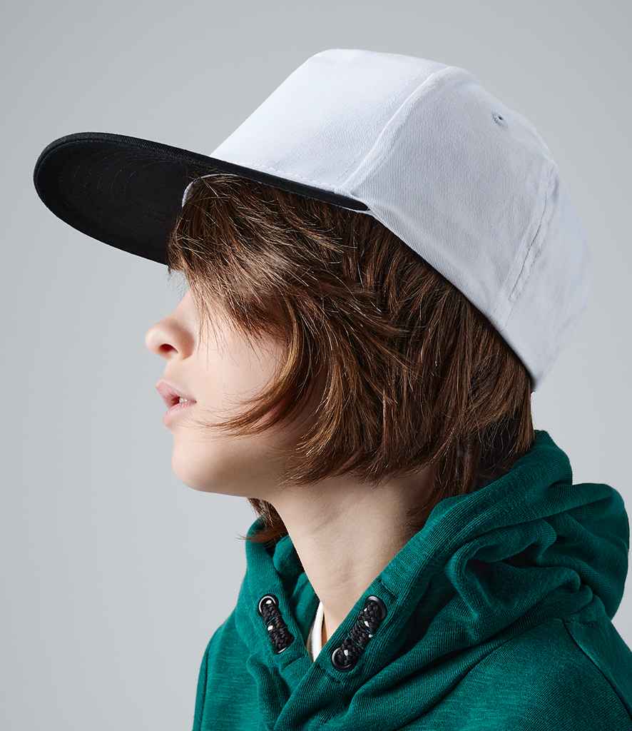Beechfield Youth Snapback Cap in ONE White Black by Beechfield — Custom branded clothing by Print Press, featuring premium embroidery produced in our specialist print lab in the UK.