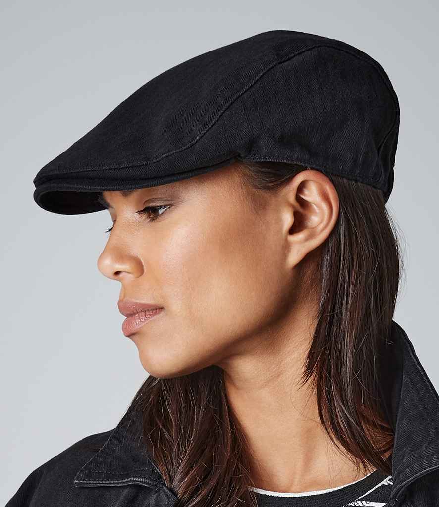 Beechfield Vintage Flat Cap in S M Black by Beechfield — Custom branded clothing by Print Press, featuring premium embroidery produced in our specialist print lab in the UK.