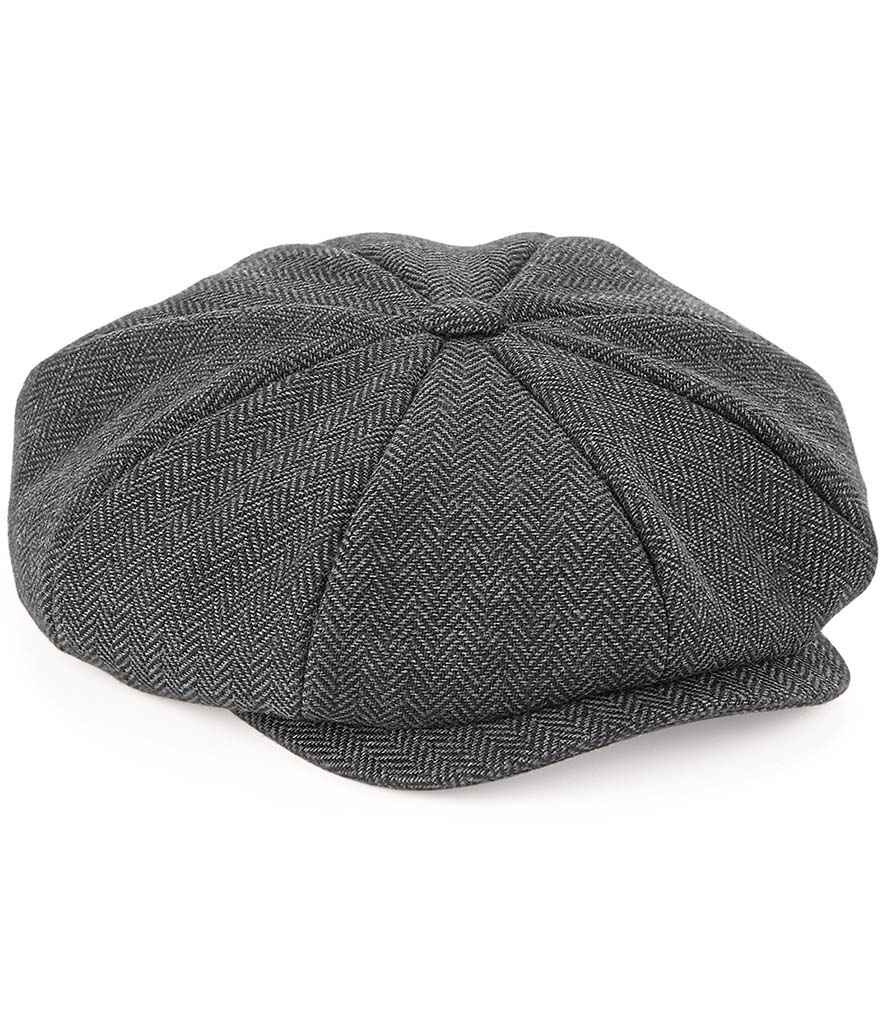 Beechfield Heritage Baker Boy Cap in S M Charcoal Herringbone by Beechfield — Custom branded clothing by Print Press, featuring premium embroidery produced in our specialist print lab in the UK.