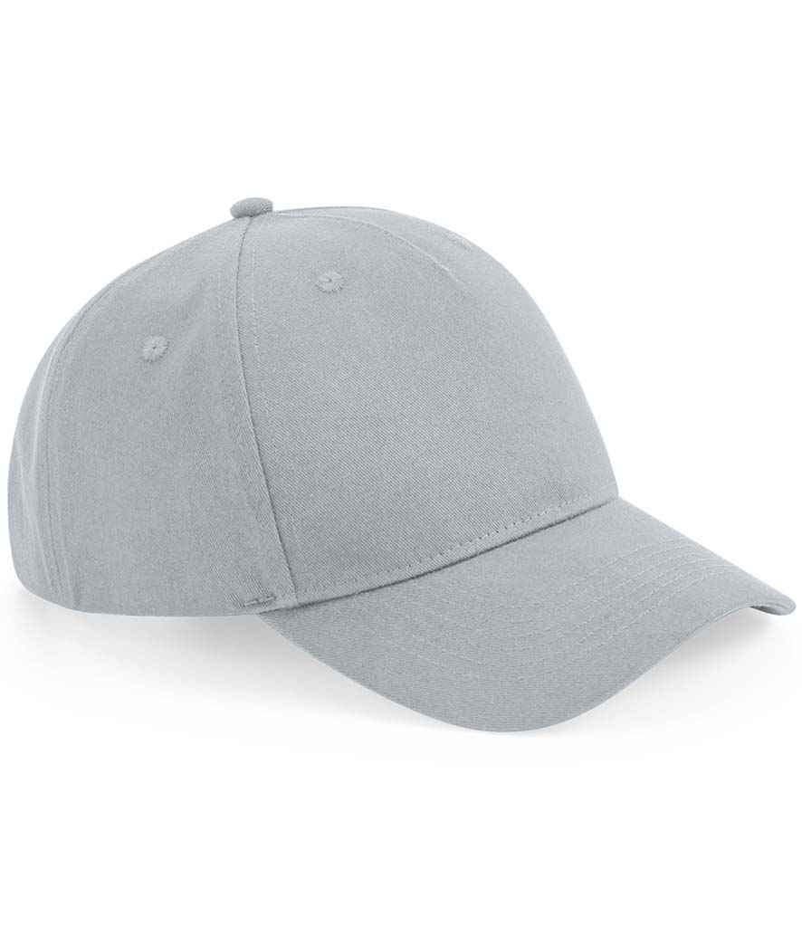 Beechfield Organic Cotton 5 Panel Cap in ONE Light Grey by Beechfield — Custom branded clothing by Print Press, featuring premium embroidery produced in our specialist print lab in the UK.