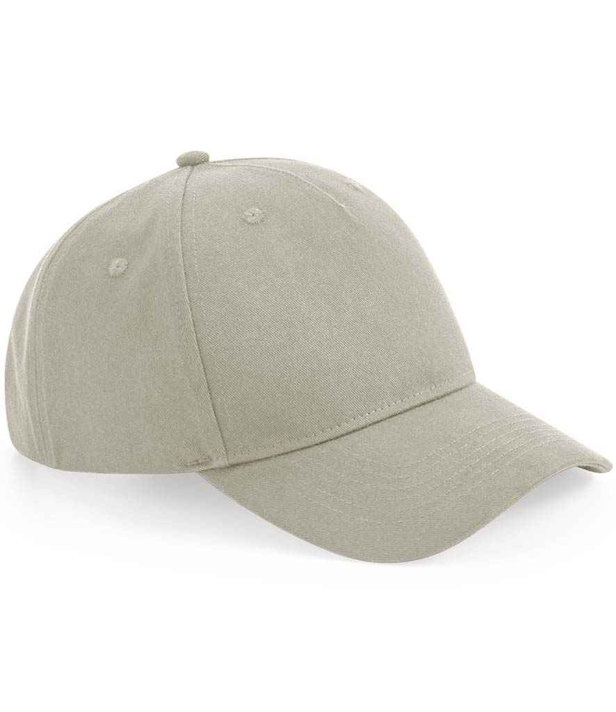 Beechfield Organic Cotton 5 Panel Cap in ONE Stone by Beechfield — Custom branded clothing by Print Press, featuring premium embroidery produced in our specialist print lab in the UK.