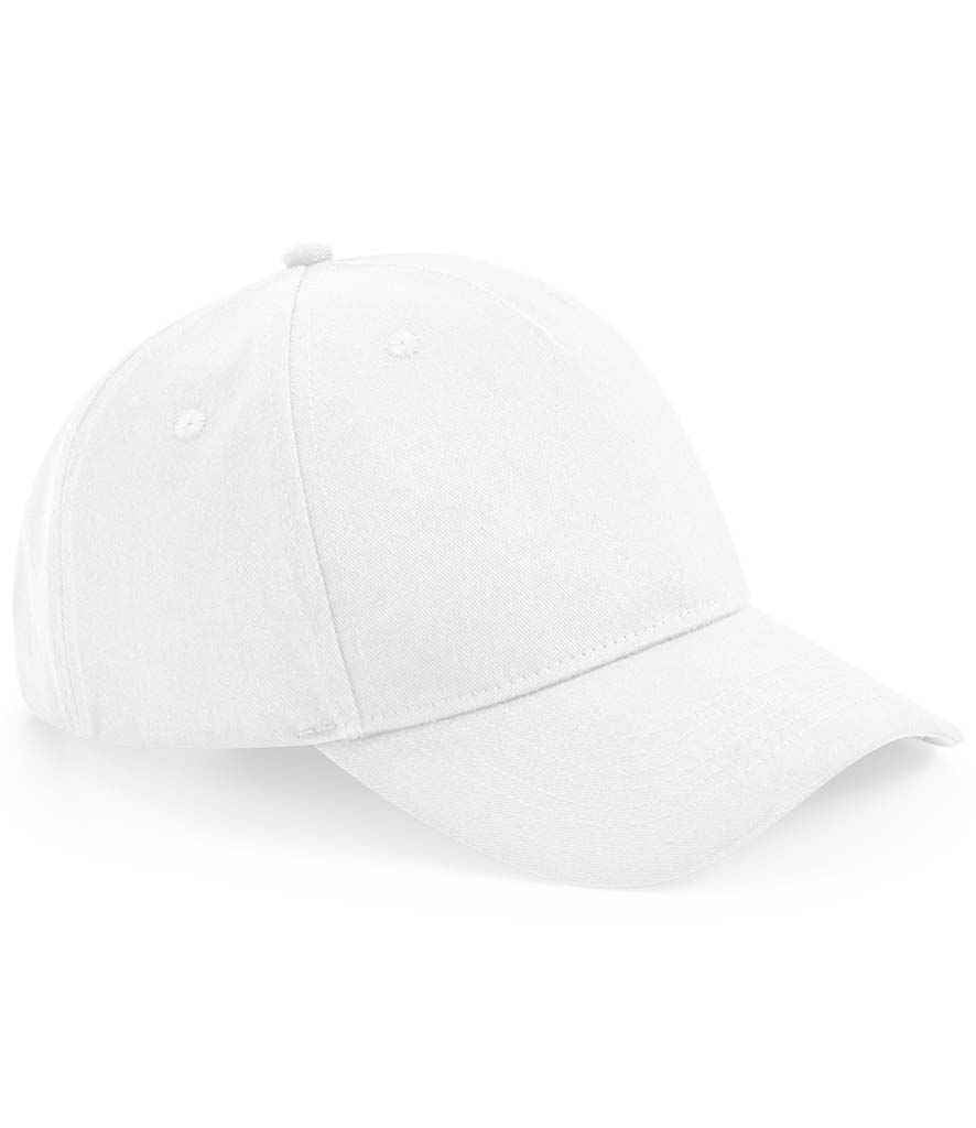 Beechfield Organic Cotton 5 Panel Cap in ONE White by Beechfield — Custom branded clothing by Print Press, featuring premium embroidery produced in our specialist print lab in the UK.