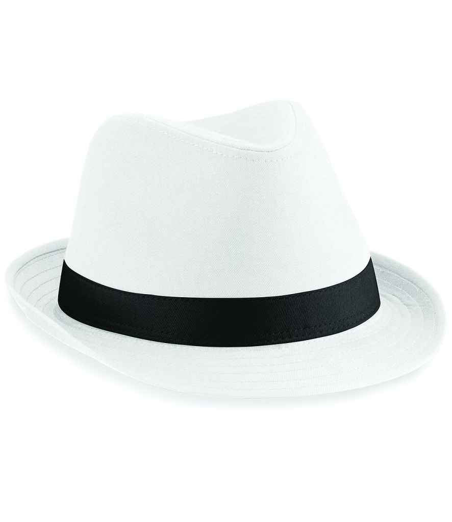 Beechfield Fedora in S M White Black by Beechfield — Custom branded clothing by Print Press, featuring premium embroidery produced in our specialist print lab in the UK.