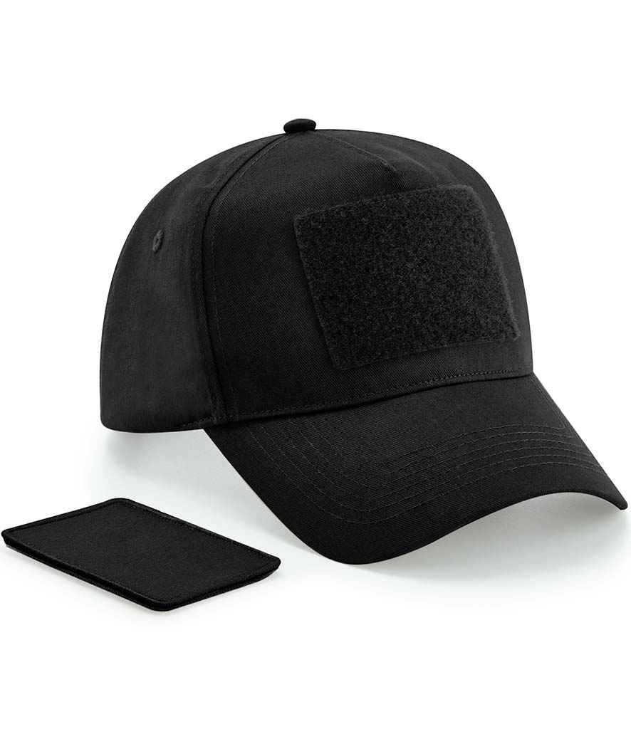 Beechfield Removable Patch 5 Panel Cap in ONE Black by Beechfield — Custom branded clothing by Print Press, featuring premium embroidery produced in our specialist print lab in the UK.