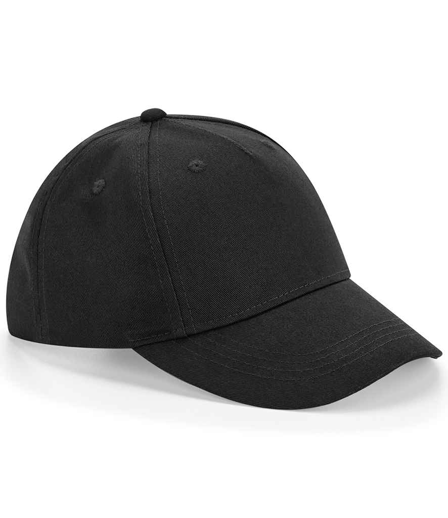 Beechfield Kids Organic Cotton 5 Panel Cap in ONE Black by Beechfield — Custom branded clothing by Print Press, featuring premium embroidery produced in our specialist print lab in the UK.