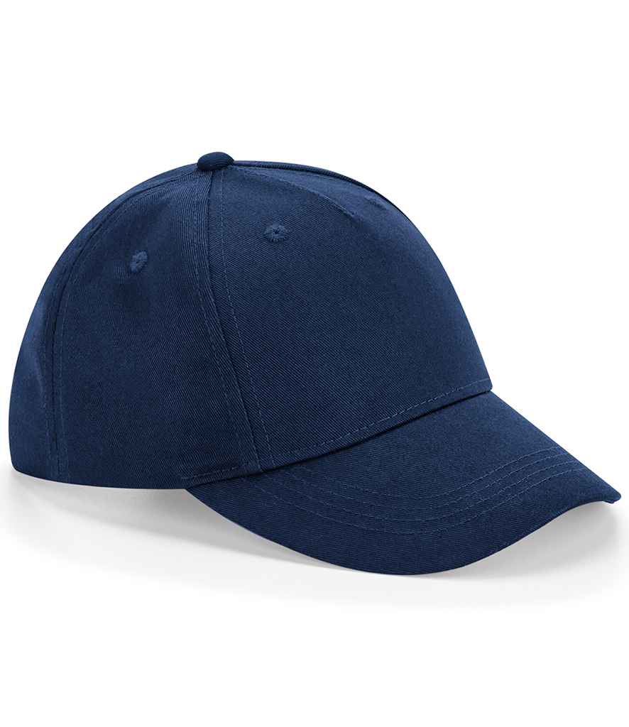 Beechfield Kids Organic Cotton 5 Panel Cap in ONE Navy by Beechfield — Custom branded clothing by Print Press, featuring premium embroidery produced in our specialist print lab in the UK.