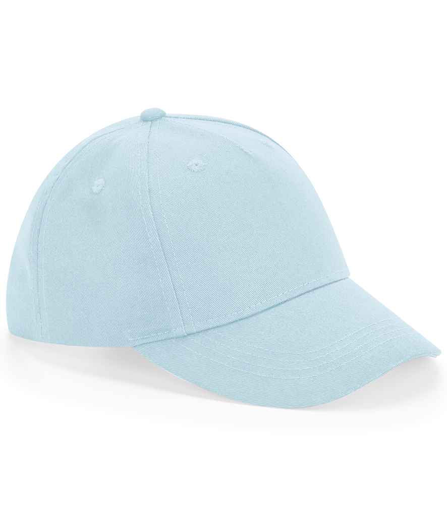 Beechfield Kids Organic Cotton 5 Panel Cap in ONE Powder Blue by Beechfield — Custom branded clothing by Print Press, featuring premium embroidery produced in our specialist print lab in the UK.
