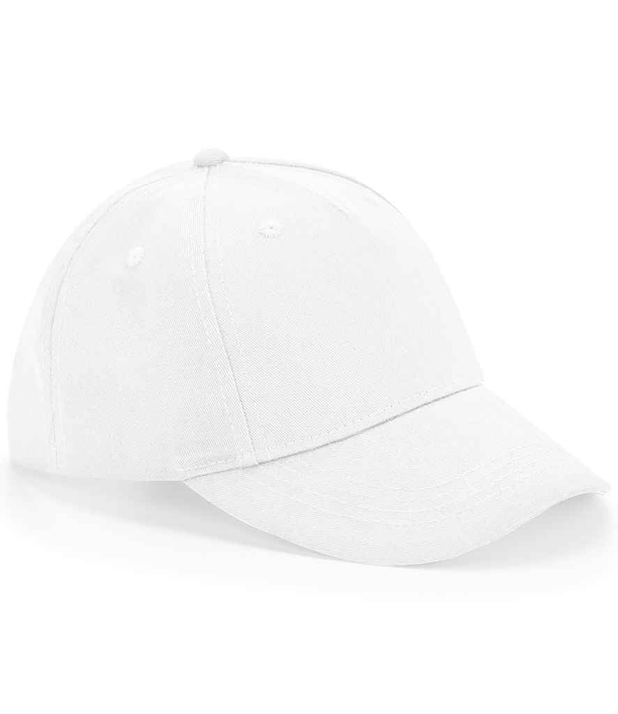 Beechfield Kids Organic Cotton 5 Panel Cap in ONE White by Beechfield — Custom branded clothing by Print Press, featuring premium embroidery produced in our specialist print lab in the UK.