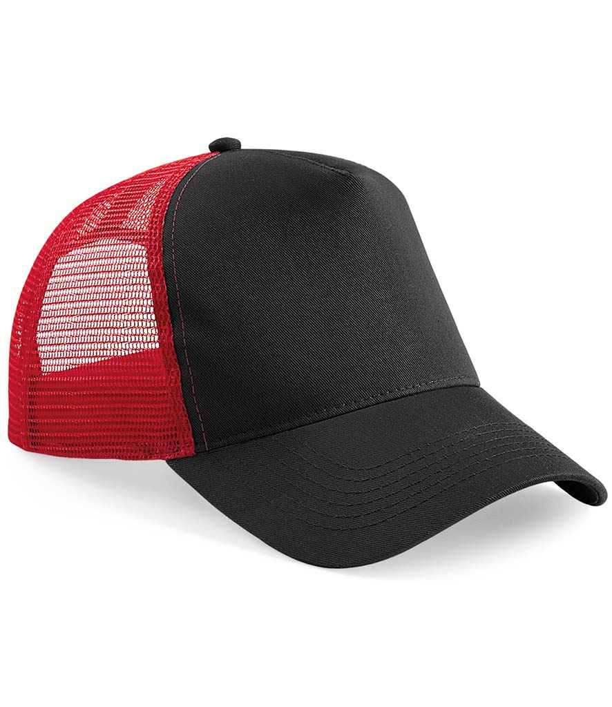 Beechfield Snapback Trucker Cap in ONE Black Classic Red by Beechfield — Custom branded clothing by Print Press, featuring premium embroidery produced in our specialist print lab in the UK.