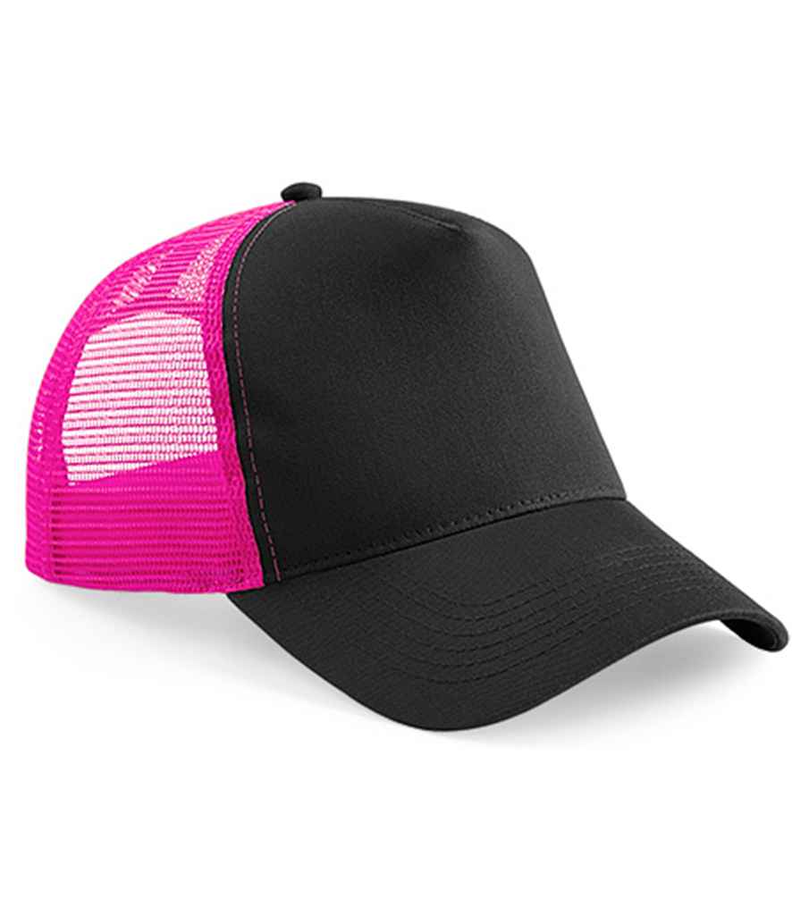 Beechfield Snapback Trucker Cap in ONE Black Fuchsia by Beechfield — Custom branded clothing by Print Press, featuring premium embroidery produced in our specialist print lab in the UK.