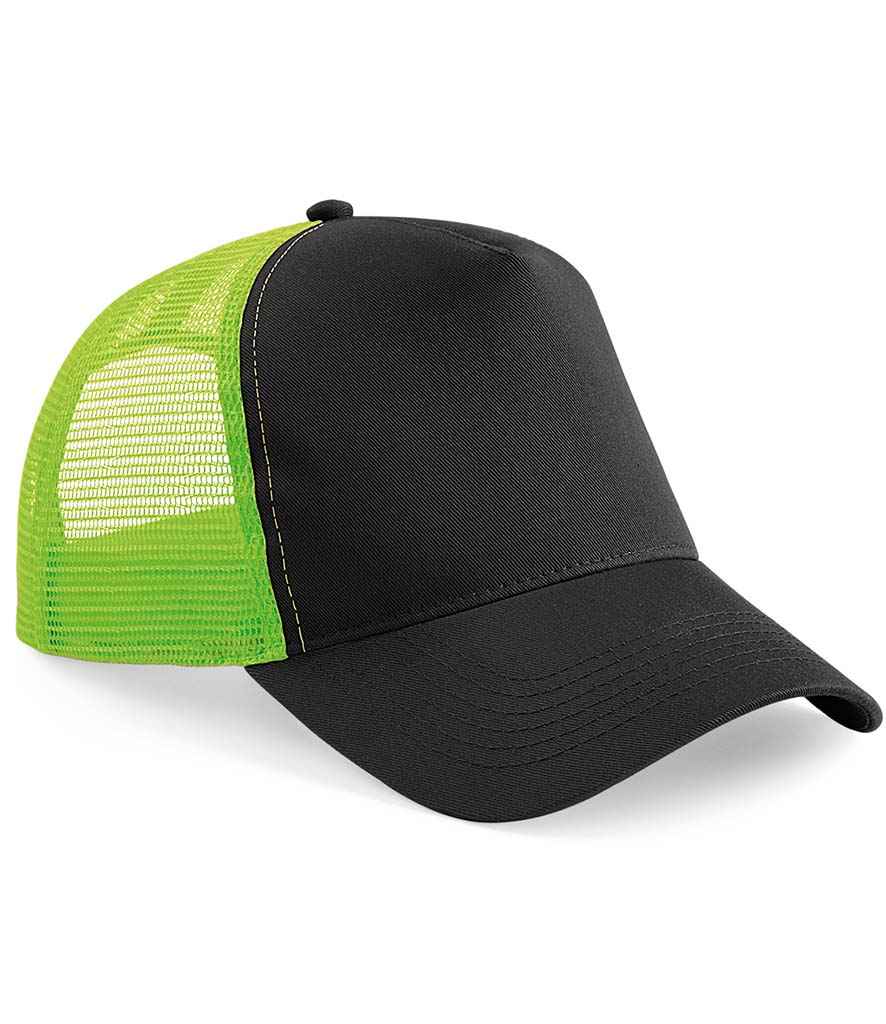 Beechfield Snapback Trucker Cap in ONE Black Lime Green by Beechfield — Custom branded clothing by Print Press, featuring premium embroidery produced in our specialist print lab in the UK.