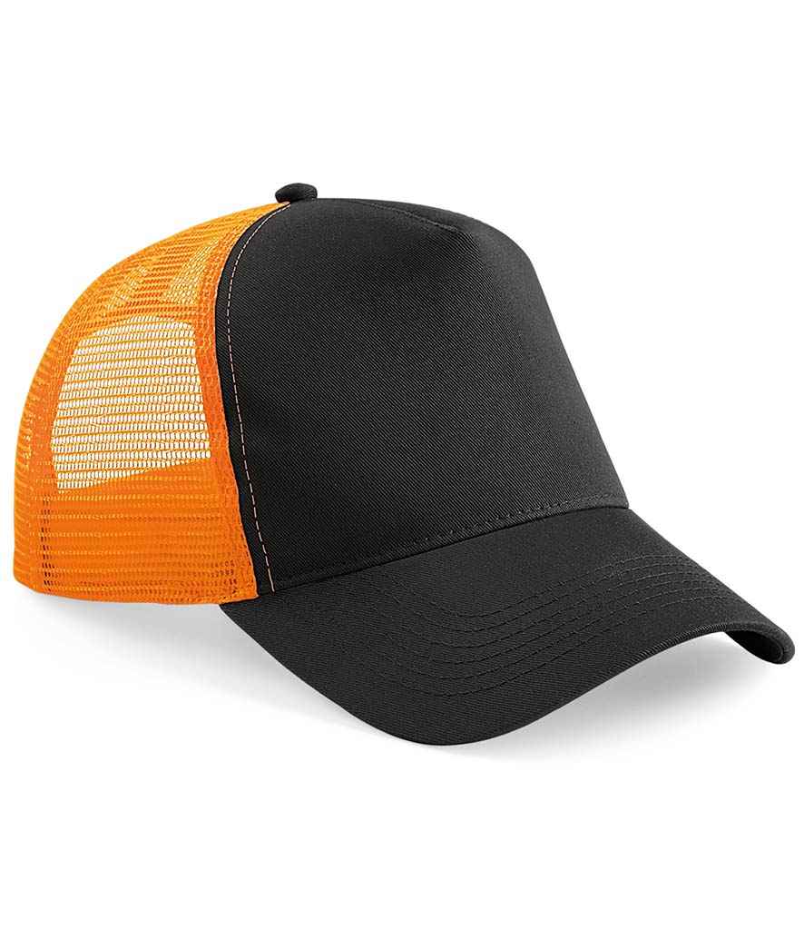 Beechfield Snapback Trucker Cap in ONE Black Orange by Beechfield — Custom branded clothing by Print Press, featuring premium embroidery produced in our specialist print lab in the UK.