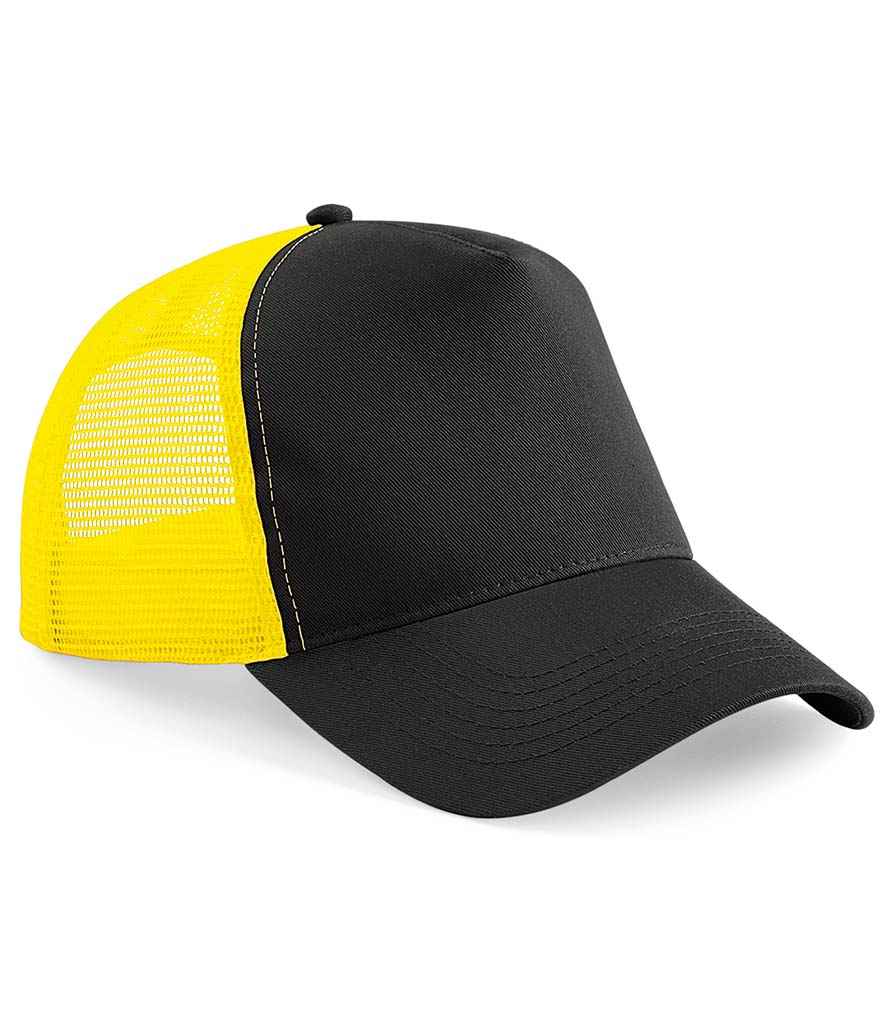 Beechfield Snapback Trucker Cap in ONE Black Yellow by Beechfield — Custom branded clothing by Print Press, featuring premium embroidery produced in our specialist print lab in the UK.