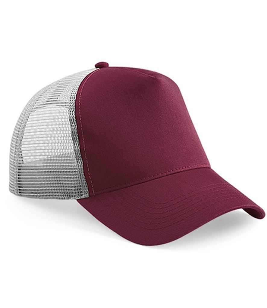 Beechfield Snapback Trucker Cap in ONE Burgundy Grey by Beechfield — Custom branded clothing by Print Press, featuring premium embroidery produced in our specialist print lab in the UK.
